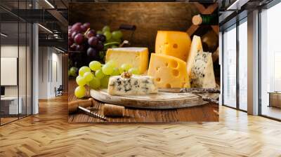 Mix cheese on wooden board. Wall mural