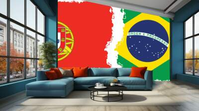 Brazil and Portugal grunge flags connection vector Wall mural