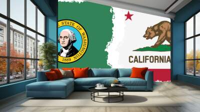 California and Washington states grunge brush flags connection, vector Wall mural