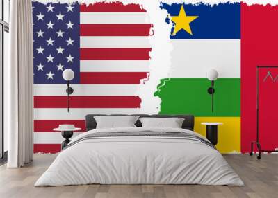 Central African Republic and USA grunge flags connection vecto Wall mural