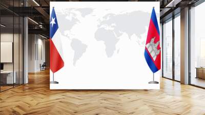 Chile and Cambodia flags for official meeting Wall mural