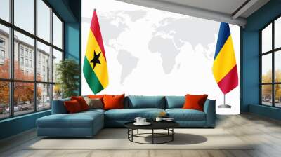 Ghana and Chad flags for official meeting against background of world map. Wall mural