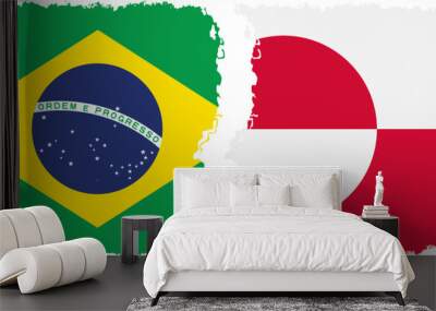 Greenland and Brazil grunge flags connection vector Wall mural