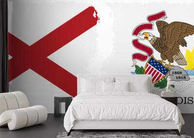 Illinois and Alabama states grunge brush flags connection vector Wall mural