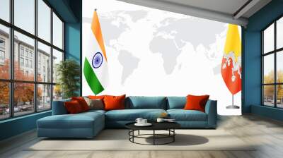 India and Bhutan flags for official meeting Wall mural