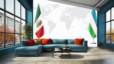 Mexico and Uzbekistan flags for official meeting Wall mural