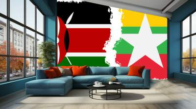 Myanmar and Kenya grunge flags connection vector Wall mural