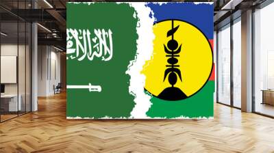 New Caledonia and Saudi Arabia grunge flags connection vector Wall mural