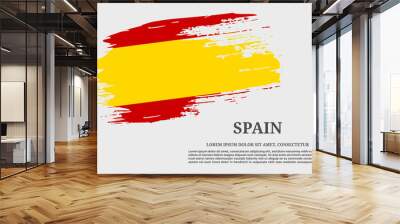 Spain flag grunge brush and poster, vector Wall mural