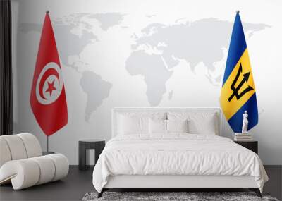 Tunisia and Barbados flags for official meeting Wall mural