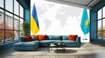 Ukraine and Kazakhstan flags for official meeting Wall mural