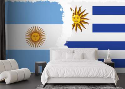 Uruguay and Argentina grunge flags connection vector Wall mural