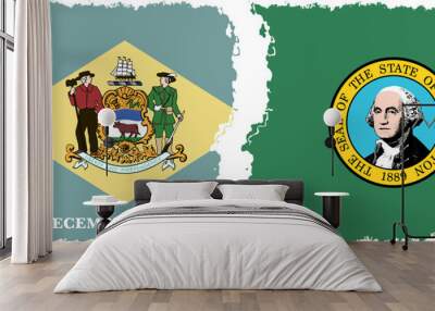 Washington and Delaware states grunge brush flags connection vector Wall mural