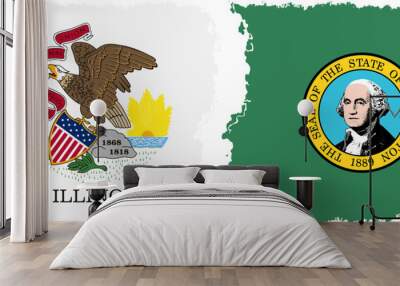 Washington and Illinois states grunge brush flags connection vector Wall mural