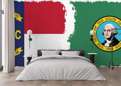 Washington and North Carolina states grunge brush flags connection, vector Wall mural