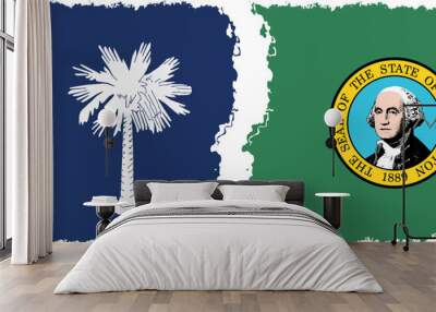 Washington and South Carolina states grunge brush flags connection, vector Wall mural