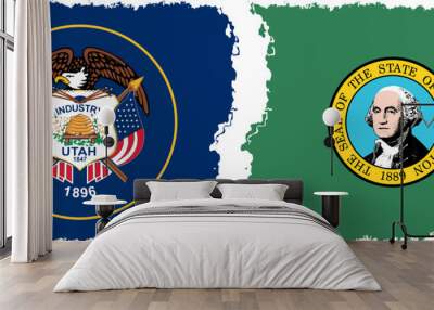 Washington and Utah states grunge brush flags connection, vector Wall mural