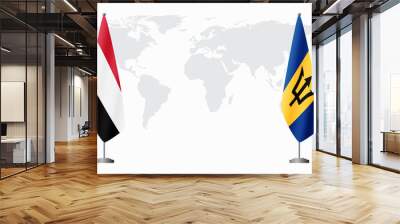 Yemen and Barbados flags for official meeting Wall mural