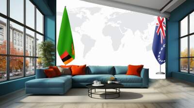 Zambia and Cook Islands flags for official meeting against background of world map. Wall mural