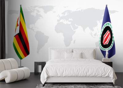 Zimbabwe and Bougainville flags for official meeting against background of world map. Wall mural