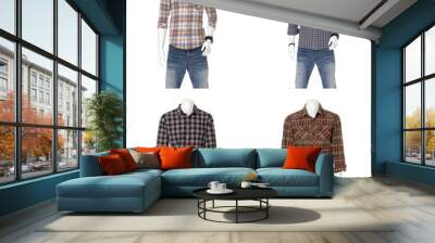 male mannequin dressed in cotton plaid shirt dress Wall mural