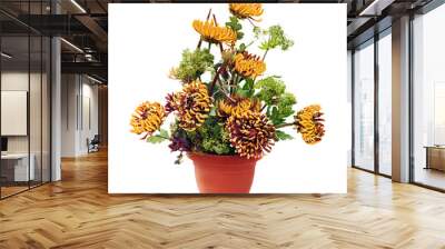 Bouquet from chrysanthemums arrangement centerpiece in vase isol Wall mural