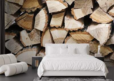 dry chopped firewood logs in pile. Wall mural