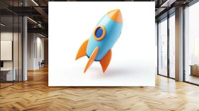 3D icon of a rocket, simple design, blue and orange gradient color with a white background. Wall mural