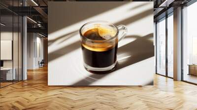 a transparent glass mug with espresso coffee, minimalistic, still life Wall mural