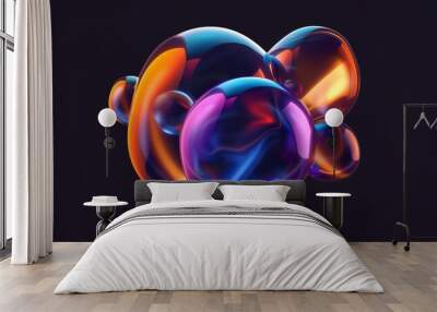 Abstract colored spheres in flight. Wall mural