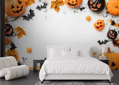 Halloween Card border on white background  Wall mural