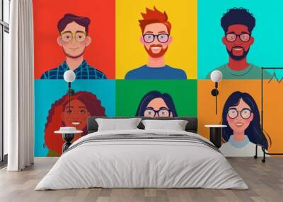 Smiling people avatar set. Different men and women characters collection. Wall mural