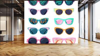 Watercolor glasses and sunglasses set - summer colors collection. Wall mural