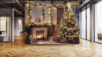 christmas tree with christmas decorations Wall mural