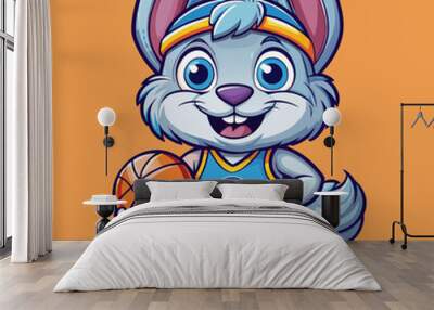 rabbit basketball cartoon character Wall mural