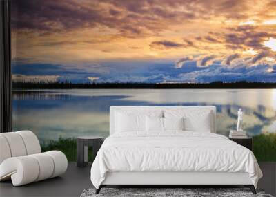 Alaskan summer - serene view of Wonder Lake, Denali National Park Wall mural