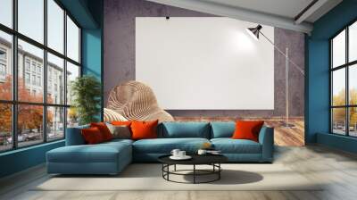 3d render of modern interior mockup in minimalistic style with blank poster on the wall Wall mural