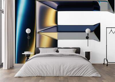 3d rendering of glossy chrome letter F with shining lights effect Wall mural