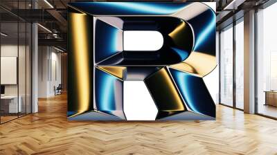 3d rendering of glossy chrome letter R with shining lights effect Wall mural