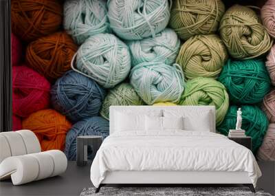 Colorful background of many yarn for handmade knitting. Knitting pattern Wall mural