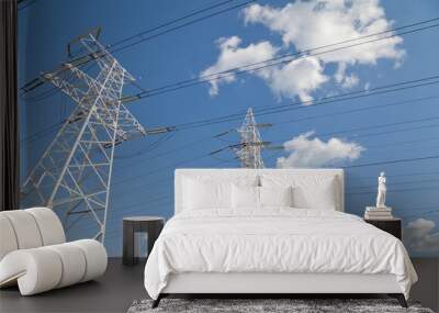 power transmission lines against blue sky Wall mural