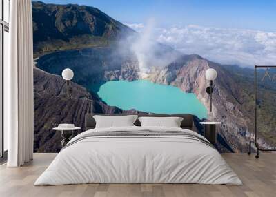 Aerial: Landscape view of Ijen volcano and lake. The most famous tourist attraction in Indonesia Wall mural