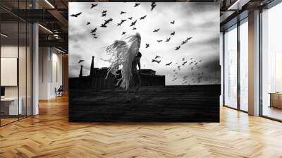 Photo with person and angel wings Wall mural