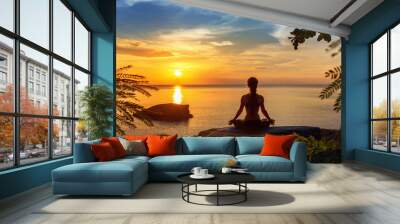 serenity and yoga practicing at sunset,meditation Wall mural