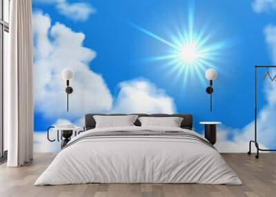 Vector bright sky whit sun and clouds Wall mural