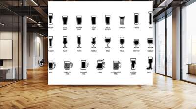 Beer glasses with titles, black and white icons. Vector Wall mural