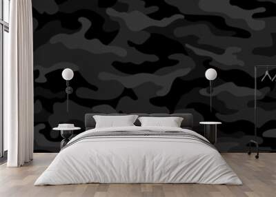 Black military camouflage seamless pattern. Vector Wall mural