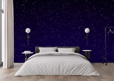 Dark blue night sky with stars panoramic background. Vector Wall mural