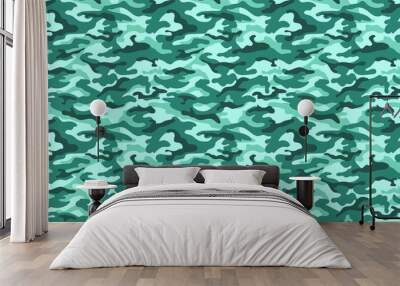 Turquoise camouflage texture. Vector Wall mural