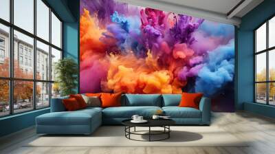 A kaleidoscope of magenta, violet, and purple paint swirls together in a vibrant, abstract masterpiece that radiates a powerful feeling of colorfulness and art Wall mural